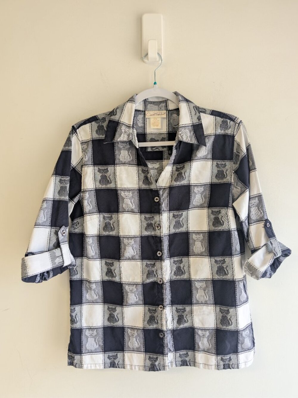 Carroll Reed Checkerboard Cat Print Button Down Top - Picture 7 of 8